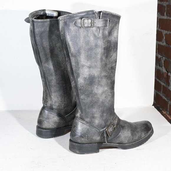 Frye Veronica Slouch Tall Moto Boots in Black Distressed - 8.5 - Picture 3 of 7